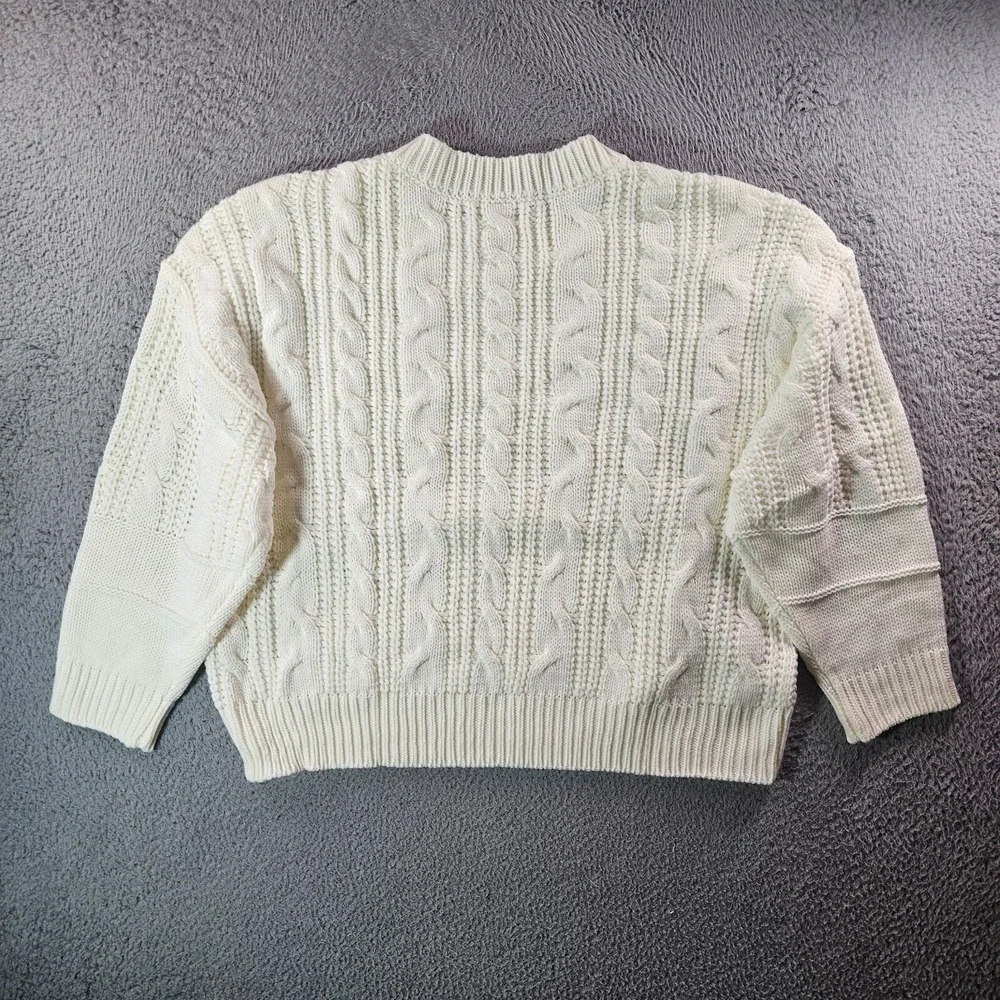 NWOT Sugarlips Sweater Women‎ XL Crew Neck Cable Knit White Preppy